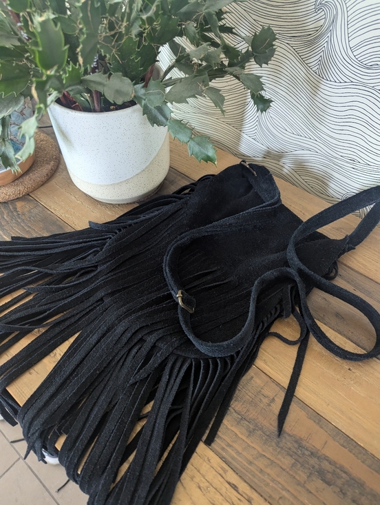 Handbags - Suede Fringe Festival Black Bag
